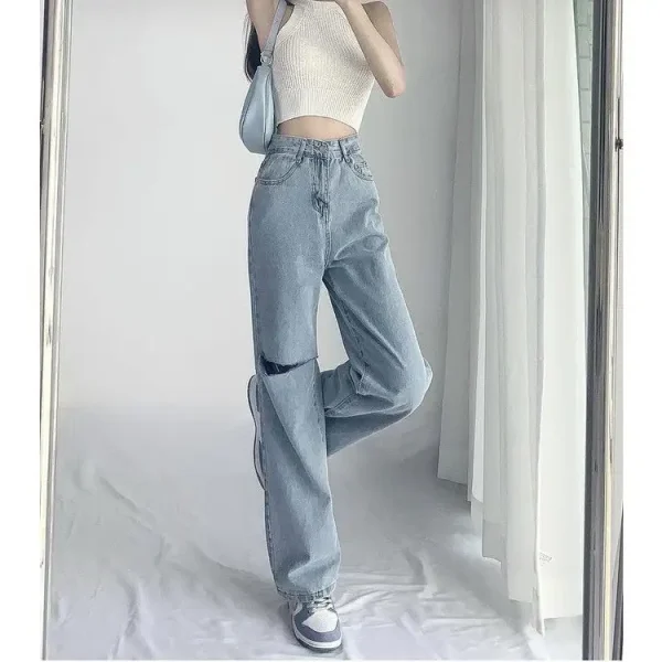 Quần suông rộng bigsize 60-85kg, quần jean ống rộng cạp cao bigsize BGS-01 Kim Fashion - Hình ảnh 2