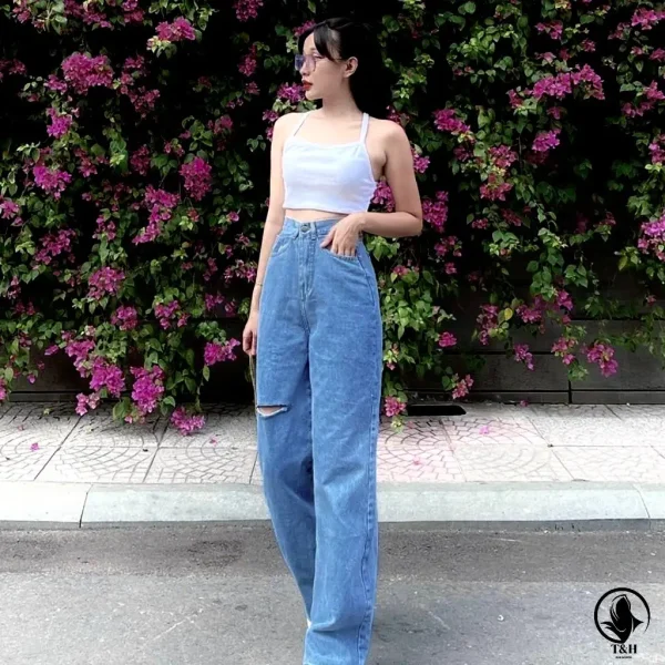 Quần suông rộng bigsize 60-85kg, quần jean ống rộng cạp cao bigsize Kim Fashion - Hình ảnh 3