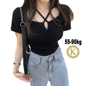 Áo croptop bigsize 55-90kg,áo kiểu croptop tay ngắn bigsize kim fashion AT16