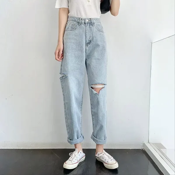 Quần Baggy - Quần Jean Baggy Nữ Cạp Cao Phong Cách Street Style Fullsize 45-90kg BGD51-10034 - Hình ảnh 2