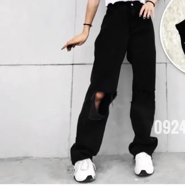 Quần Jean Đen suông Bigsize BGS01-04 Size 30-35 rách vuông ở gối