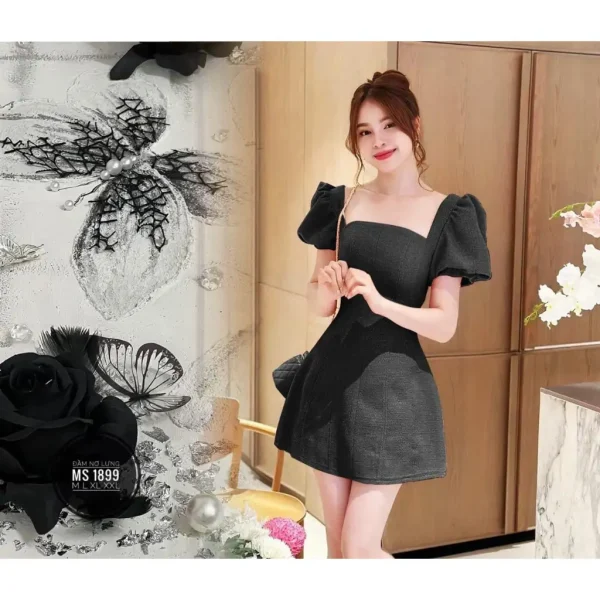 ĐẦM NGẮN CỔ VUÔNG TAY PHỒNG PHỐI NƠ SAU LƯNG SANG TRỌNG - Hình ảnh 2