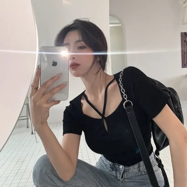 Áo croptop bigsize 55-90kg,áo kiểu croptop tay ngắn bigsize kim fashion AT16 - Hình ảnh 5