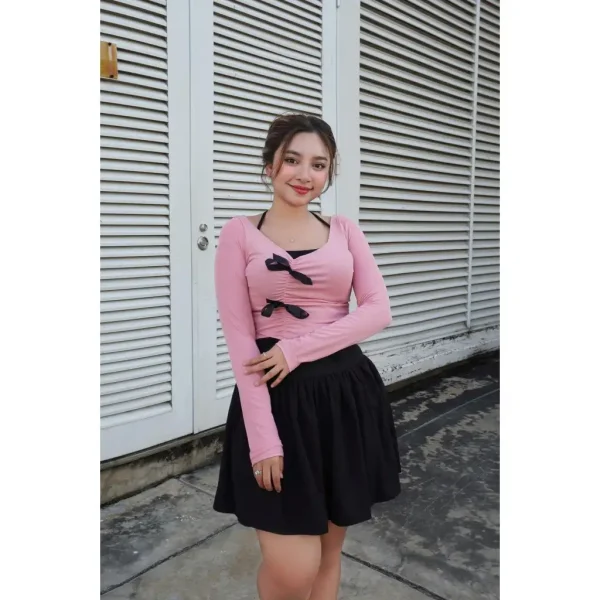 SET CROP XÁM ĐÍNH NƠ NGỰC + CROP ĐEN CỔ YẾM + CHÂN VÁY XOÈ BIGSZIE - Hình ảnh 4