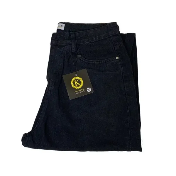 Quần jeans nữ ống suông bigsize 60-80kg KimFashion,quần ống rộng cạp lưng cao màu đen bgs02-101 - Hình ảnh 2