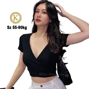 Áo bigsize croptop tay ngắn kimfashion, áo thun bigsize co giãn vạc chéo ngực 60-90kg AT03