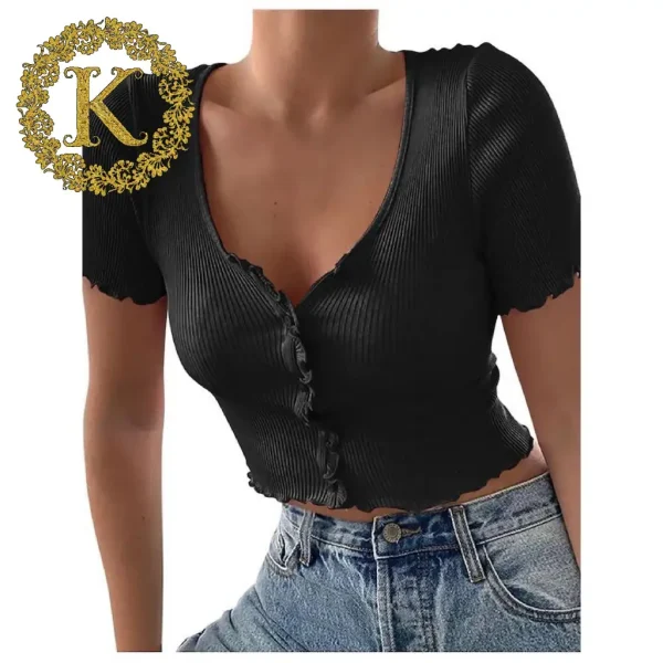 Áo bigsize croptop tay ngắn kimfashion, áo thun bigsize co giãn vạc chéo ngực 60-90kg AT03 - Hình ảnh 6