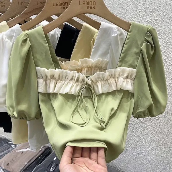 Áo croptop bigsize nữ 45-95kg KimFashion, áo kiểu croptop bigsize tay dài trễ vai AC04 - Hình ảnh 5