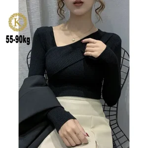 Áo trễ vai chéo ngực tay dài bigsize 55-90kg chất thun gân tôn dáng hot thu đông AT25