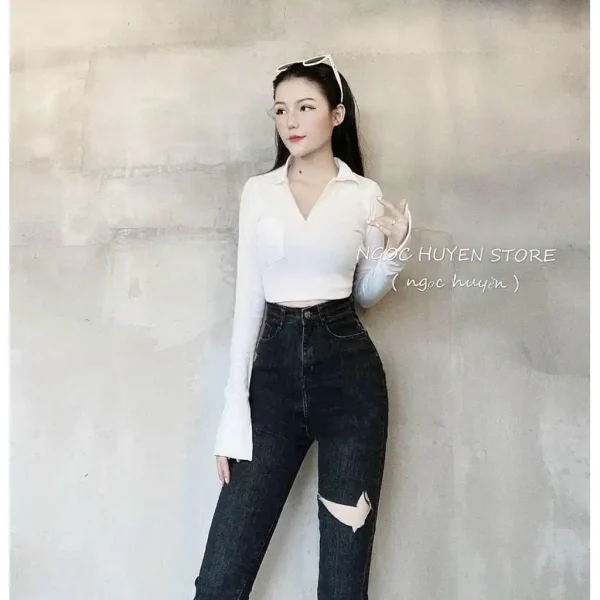Quần Jean Lưng Cao Co giãn dành cho nữ - Hình ảnh 2
