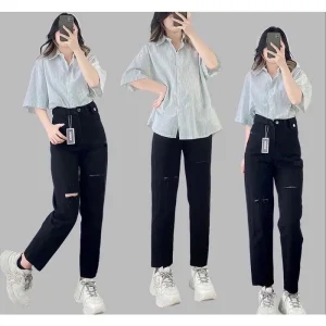 Quần jean đen baggy bigsize Kimfshion, quần from rộng lưng cao BGD75-1 Từ 58-90kg