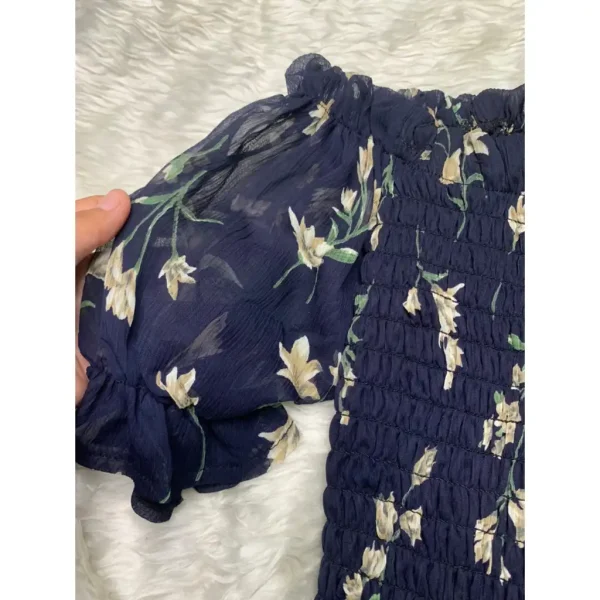 Áo croptop bigsize hoa nhí màu xanh đen trễ vai mặt trước có lót bo thun ôm co giãn 55-80kg AC13 - Hình ảnh 5
