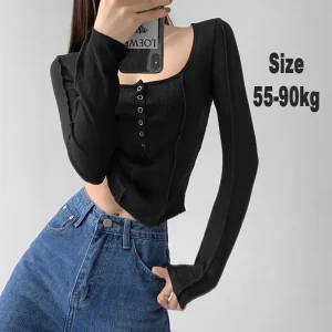 Áo thun bigsize dáng ôm hack dáng- áo nút bấm croptop bigsize 45-95kg AT06- Kim Fashion Bigsize