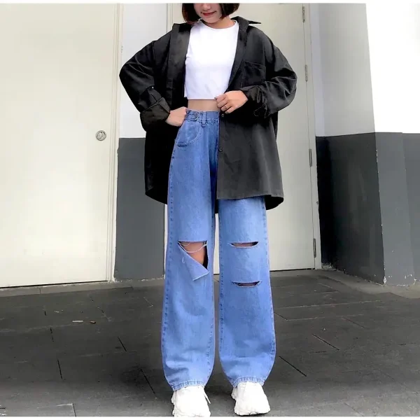 Quần suông rộng bigsize 60-85kg, quần jean ống rộng cạp cao bigsize Kim Fashion - Hình ảnh 5