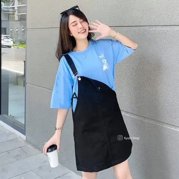 Váy yếm kaki bigsize 55-80kg form a xoè kimfashion - hoả tốc hcm - Hình ảnh 2