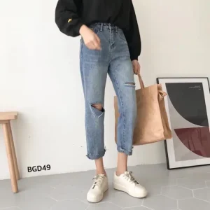 Quần baggy bigsize Kimfashion,quần baggy bigsize from rộng rách đùi + gối tua lai bgd49 58-90kg