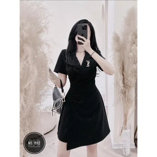 Đầm vest công sở vạt chéo nhún eo + ghim cài đá Bigsize 55-85kg MS:1992 - Hình ảnh 2
