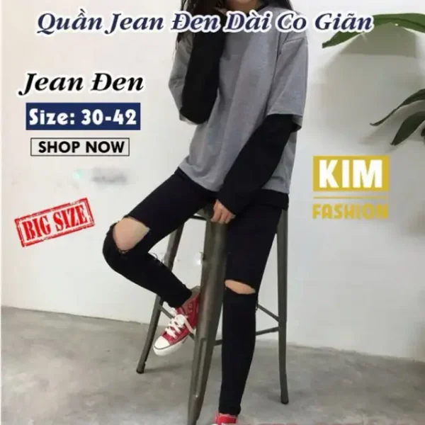 Quần Jeans Đen Bigsize Co giãn Size 30-36 58-90kg