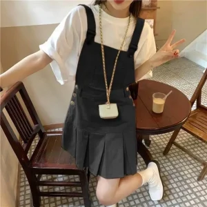 Yếm váy kaki bigsize xếp ly from không giãn màu đen 60-95g YVD17- hoả tốc hcm