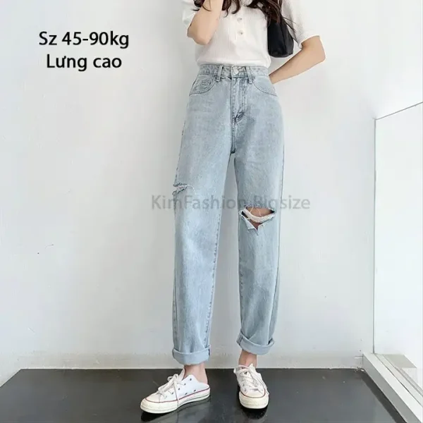 Quần Baggy - Quần Jean Baggy Nữ Cạp Cao Phong Cách Street Style Fullsize 45-90kg BGD51-10034