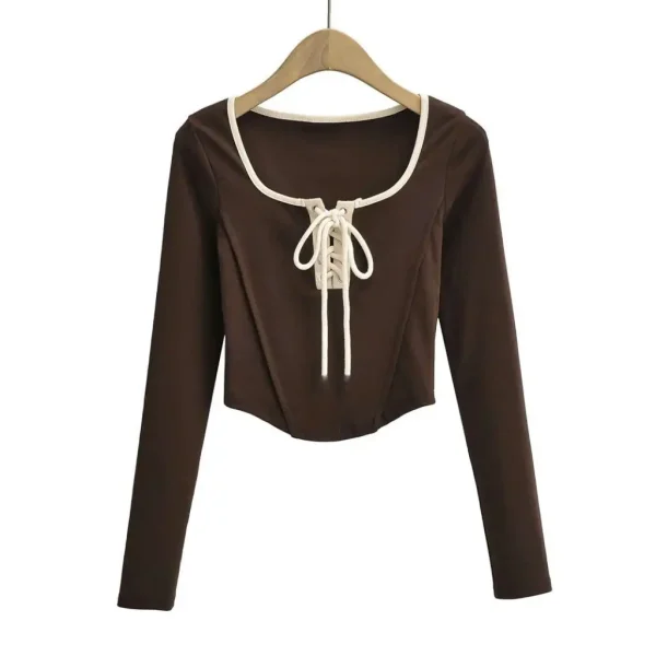 Áo croptop body tay dài bigsize 45-92kg, áo thun bigsize đan dây trươc ngực AT32 - Kim Fashion - Hình ảnh 8