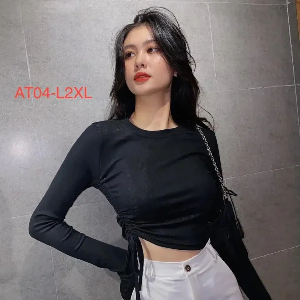 Áo croptop tay dài day rút bên áo bigsize từ 60-90kg