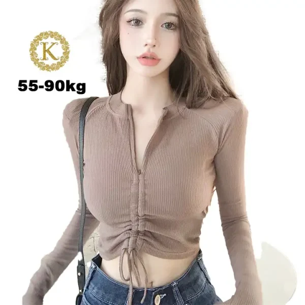 Áo croptop nữ tay dài bigsize 55-90kg kimfashion, Croptop bigsize rút ngực phong cách Hàn Quốc AT12 - Hình ảnh 3
