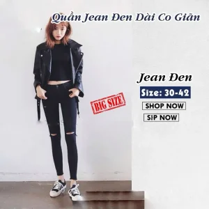 Quần Jeans Đen Bigsize Co giãn Size 38-42 85 -110kg