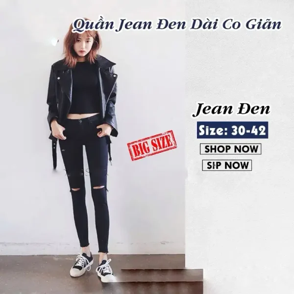 Quần Jeans Đen Bigsize Co giãn Size 38-42 85 -110kg