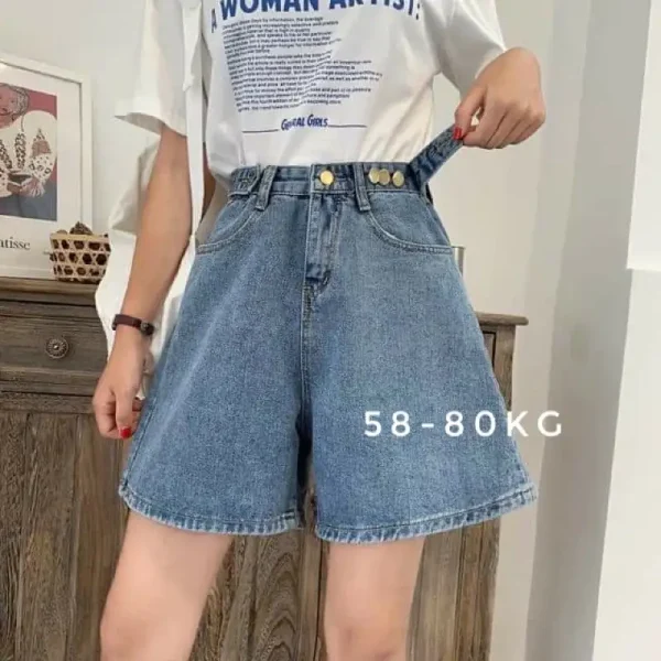 Quần short bigsize nữ kimfashion, quần đùi sọt ống rộng cạp lưng cao bigsize ulzzang 58-80kg ks01 - Hình ảnh 2