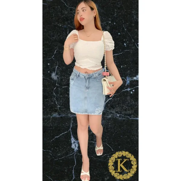 Áo croptop bigsize nữ 45-95kg KimFashion, áo kiểu croptop bigsize tay ngắn trễ vai AC14 - Hình ảnh 3