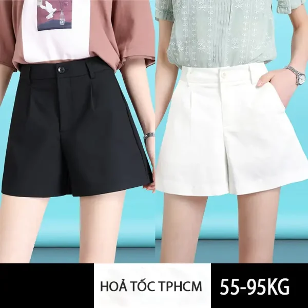 Quần short ống rộng bigsize nữ 55-95kg,quần kaki đùi sot ngắn size lớn đen-trắng kimfashion-ks02 - Hình ảnh 2
