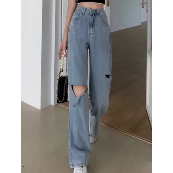 Quần suông rộng bigsize 60-85kg, quần jean ống rộng cạp cao bigsize Kim Fashion - Hình ảnh 2