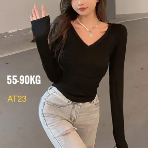 Áo cổ tim tay dài bigsize 55-90kg kimfashion AT23, áo thun bigsize mùa hè Hàn Quốc KimFashion