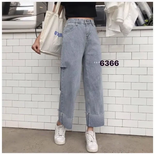 Quần jean suông bigsize 58-85kg,quần ống rộng lưng cạp cao phong cách ulzzang unisex hàn quốc - Hình ảnh 3