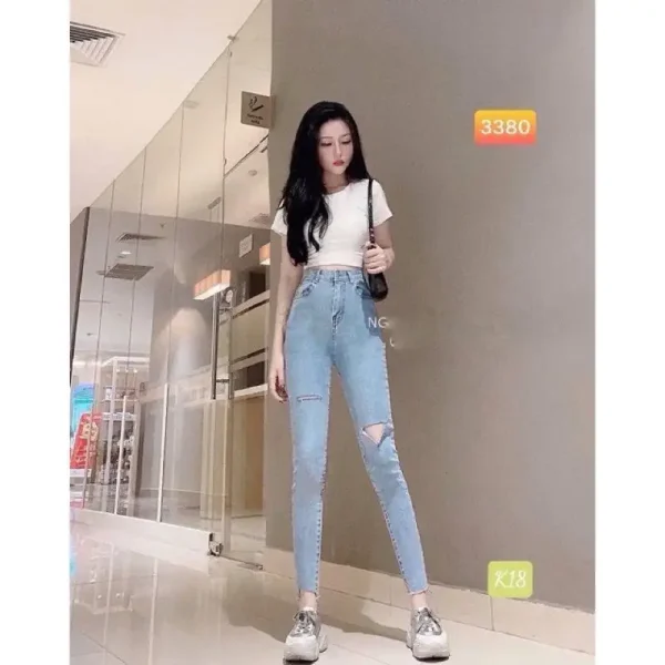 Quần jean nữ lưng cao bigsize 60-85kg-KD01-1-nhạt
