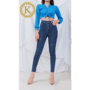 Quần jeans co giãn xanh đậm rách bigsize 60-90kg - Kim Fashion Bigsize