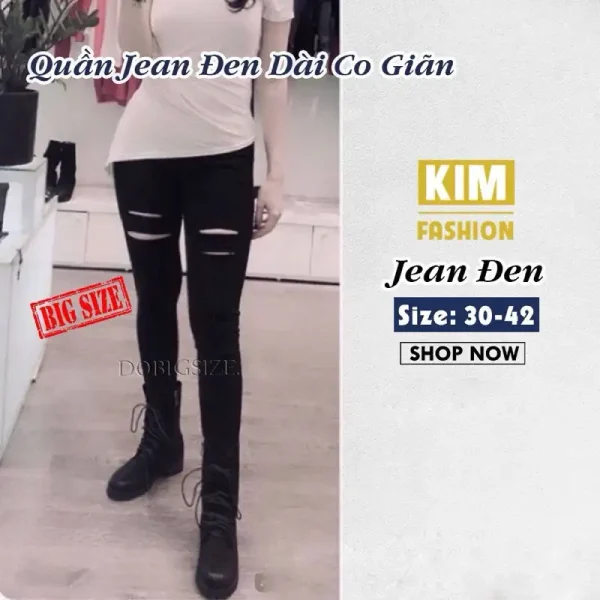 Quần Jeans Đen Bigsize Co giãn Size 32-36 70-85kg