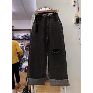 Quần jean đen suông bigsize KimFashion, quần ống rộng bigsize 58-85kg