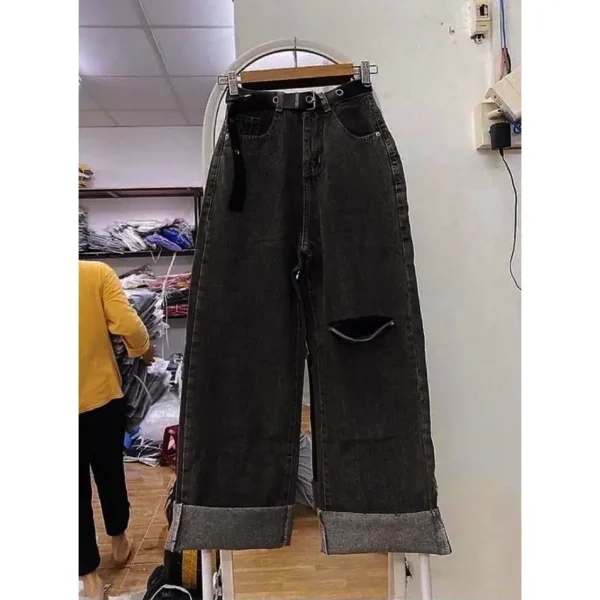 Quần jean đen suông bigsize KimFashion, quần ống rộng bigsize 58-85kg