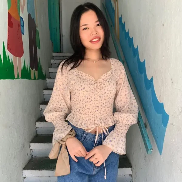Áo croptop bigsize nữ KimFashion, croptop bigsize hoa nhí 55-90kg - Hình ảnh 2