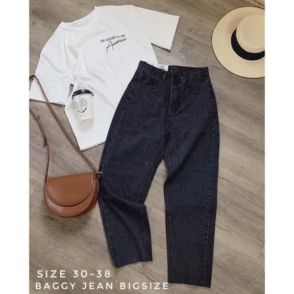 Quần jean đen baggy bigsize kimfashion,quần from rộng lưng cao ulzzang BGD75-115 từ 60-90kg - Hình ảnh 2