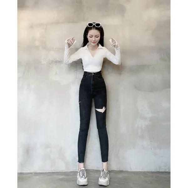Quần Jean Lưng Cao Co giãn dành cho nữ - Hình ảnh 3