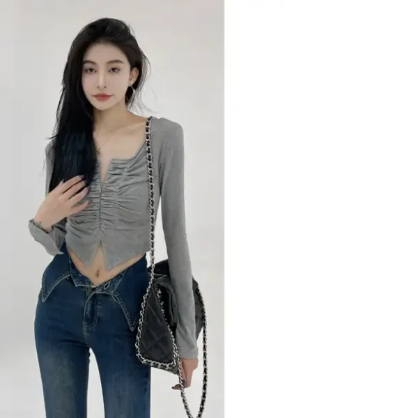 Áo croptop nữ tay dài bigsize 55-90kg,áo thun croptop bigsize nhúng ngực AT33 KimFashion-hoả tốc hcm - Hình ảnh 2