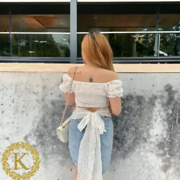 Áo croptop bigsize nữ 45-95kg KimFashion, áo kiểu croptop bigsize tay ngắn trễ vai AC14 - Hình ảnh 6