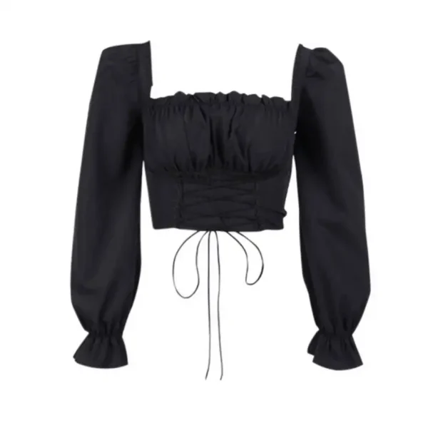 Áo kiểu bigsize 45-90kg, áo croptop tay dài big size phối ren dây đan chéo trước eo phong cách ullzang AC09 - Hình ảnh 2