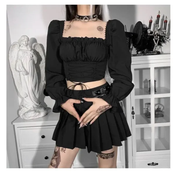 Áo kiểu bigsize 45-90kg, áo croptop tay dài big size phối ren dây đan chéo trước eo phong cách ullzang AC09 - Hình ảnh 5