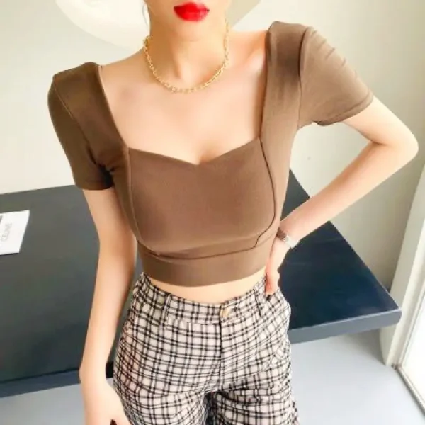 Áo croptop nữ tay ngắn bigsize 55-90kg kimfashion, Croptop bigsize co giãn phong cách Hàn Quốc At20 - Hình ảnh 2