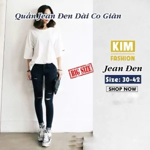Quần jean đen co giãn lưng cao bigsize 58-110kg form ôm skinny
