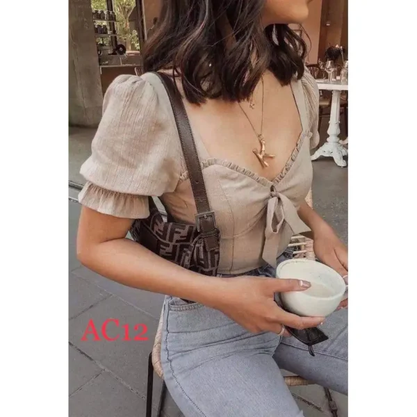 Áo croptop bigsize nữ 45-95kg KimFashion, áo kiểu croptop bigsize tay dài trễ vai AC04 - Hình ảnh 3